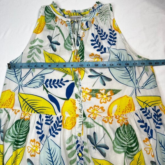 Olivia James Botanical Lemon Print Maxi Dress Tiered Boho Casual Small - Picture 7 of 12